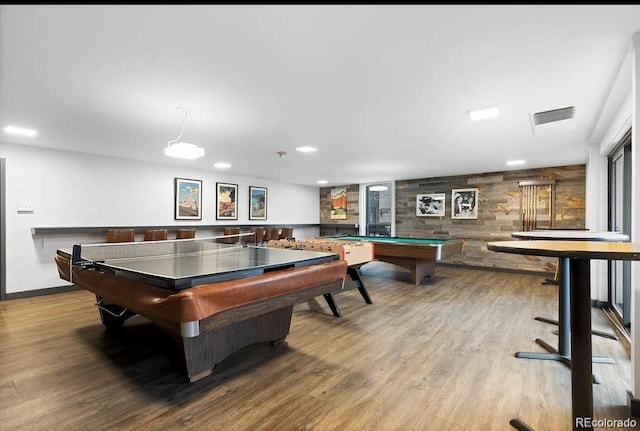 game room featuring wood-type flooring and pool table