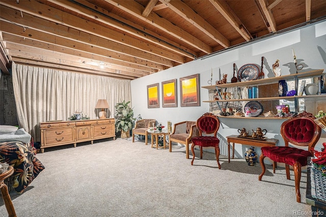 living area featuring carpet