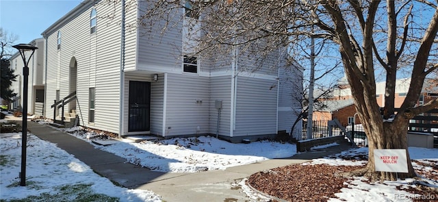 view of snow covered exterior