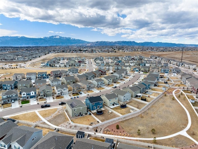 aerial view with a residential view and a mountain view