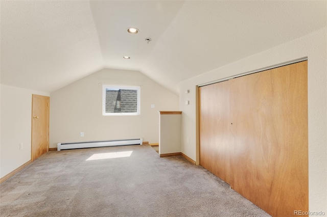 1104 Miner St, Idaho Springs, CO 80452 - bonus room with a baseboard radiator, vaulted ceiling, carpet floors, baseboards, and recessed lighting