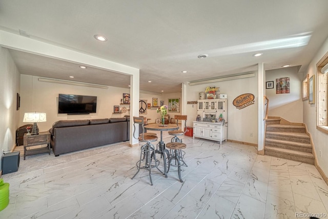 11398 County Road 302, Buena Vista, CO 81211 - dining area with stairs, recessed lighting, and light marble finish flooring