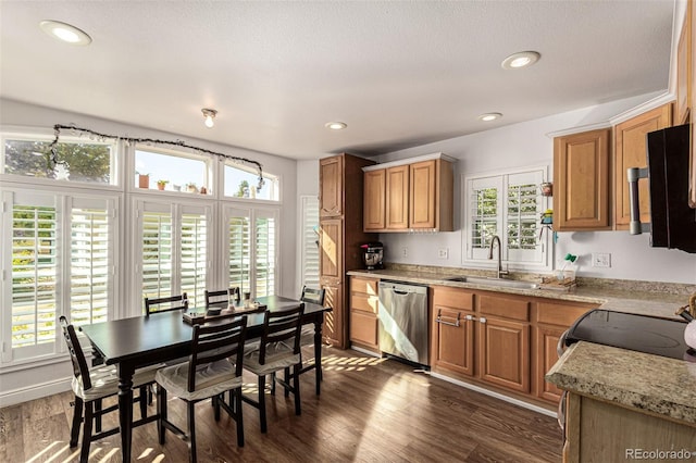 kitchen featuring dishwasher, dark wood-type flooring, sink, and a wealth of natural light