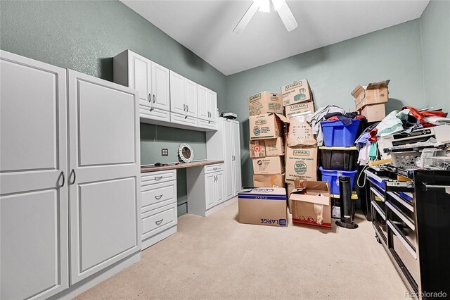 storage room with ceiling fan