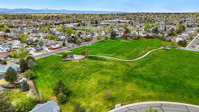 aerial view featuring a residential view and a mountain view