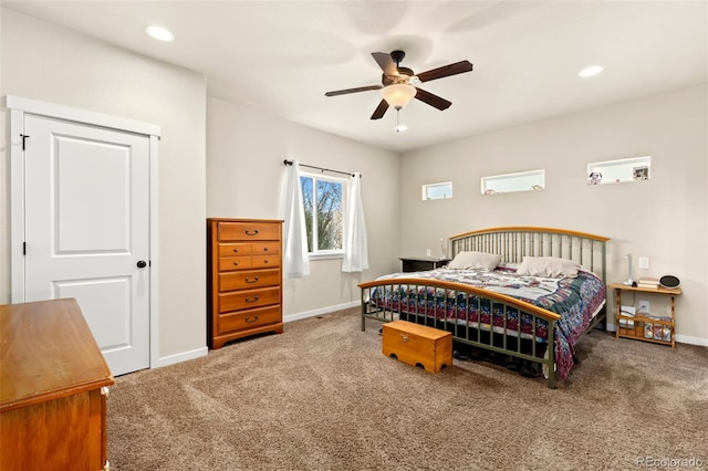 bedroom with carpet floors and ceiling fan