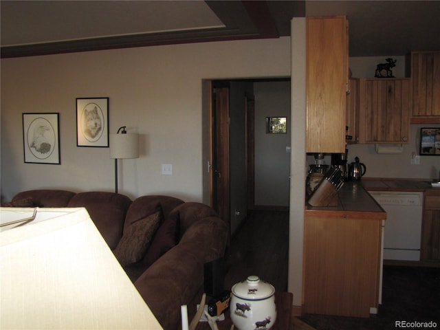105 Ladigo Ln, Hartsel, CO 80449 - kitchen with white dishwasher, tile countertops, and open floor plan