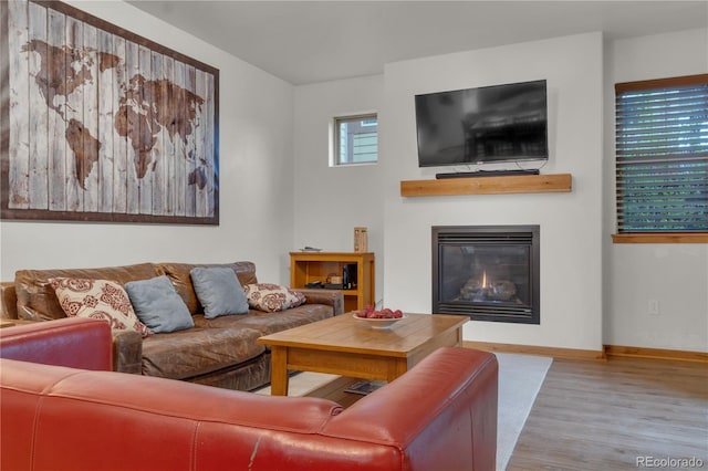 801 Trailhead Cir Unit 812, Winter Park, CO 80482 - living area with wood finished floors and a glass covered fireplace