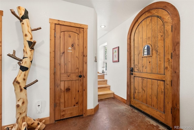 72 Overlook Ct, Idaho Springs, CO 80452 - entrance foyer with finished concrete floors, recessed lighting, baseboards, and stairs