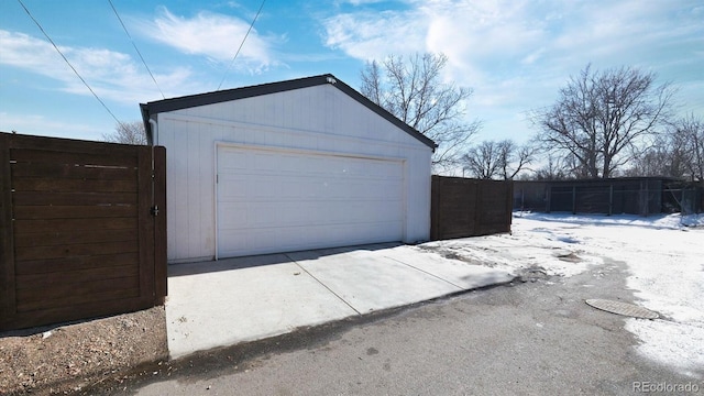 view of snow covered garage