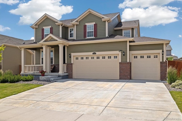 16341 Clayton St, Thornton, CO 80602 - craftsman-style house featuring brick siding, covered porch, concrete driveway, and a shingled roof