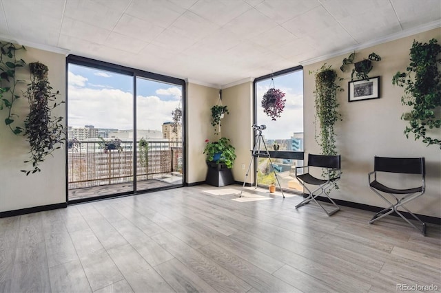 1301 Speer Blvd Unit 1108, Denver, CO 80204 - unfurnished room with a wall of windows, plenty of natural light, light wood-style flooring, ornamental molding, and baseboards