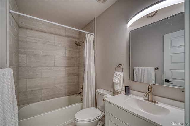 full bathroom featuring vanity, toilet, and shower / tub combo