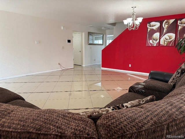21561 E 48th Pl, Denver, CO 80249 - living area featuring a chandelier, baseboards, and tile patterned flooring