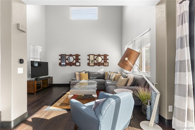 living room with dark wood-type flooring