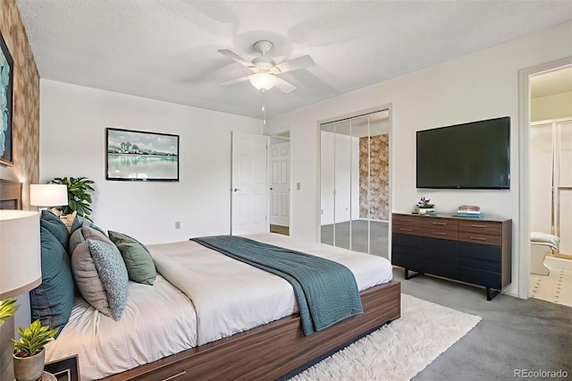 6121 W 108th Ave, Westminster, CO 80020 - bedroom with ceiling fan, light colored carpet, and connected bathroom