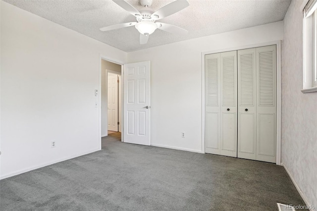 6121 W 108th Ave, Westminster, CO 80020 - unfurnished bedroom featuring carpet flooring, a textured ceiling, a closet, and ceiling fan