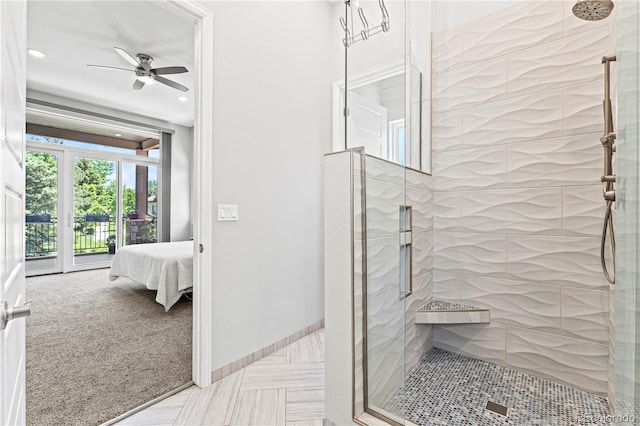 6532 S Tempe St, Aurora, CO 80016 - full bath with a stall shower, a ceiling fan, ensuite bathroom, and recessed lighting