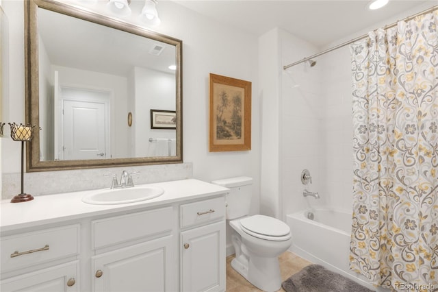 25049 E Alder Dr, Aurora, CO 80016 - bathroom featuring vanity, toilet, shower / bath combo with shower curtain, and tile patterned flooring