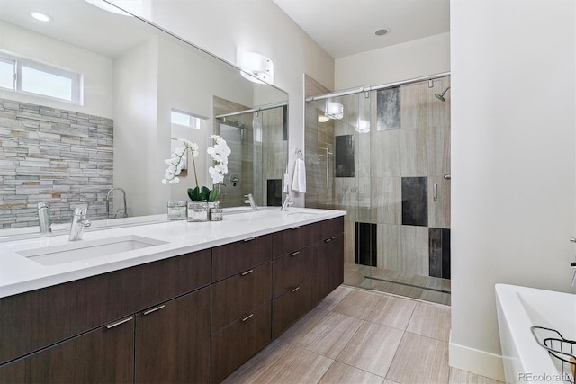 bathroom featuring vanity and walk in shower