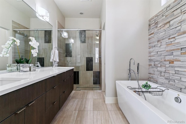 bathroom with vanity and plus walk in shower