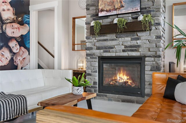198 Calhoun Cir, Castle Rock, CO 80104 - living room featuring a brick fireplace