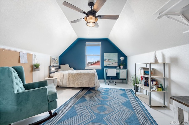 198 Calhoun Cir, Castle Rock, CO 80104 - bedroom with lofted ceiling, baseboards, and ceiling fan
