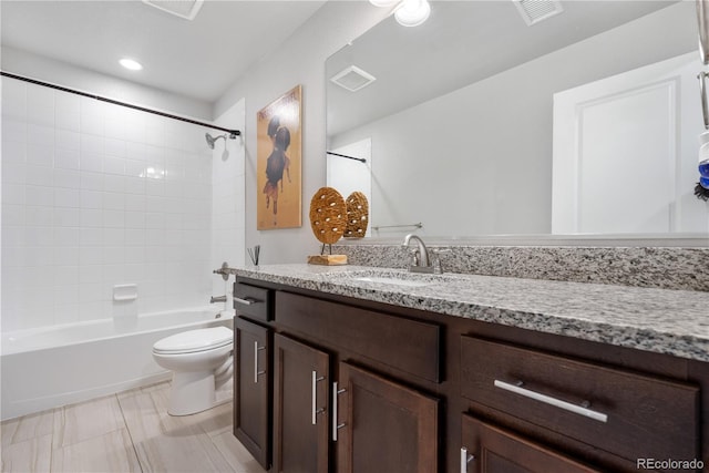 198 Calhoun Cir, Castle Rock, CO 80104 - bathroom featuring vanity, toilet, shower / bathtub combination, and visible vents