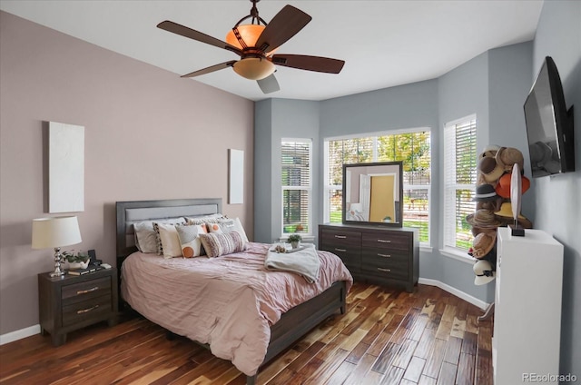 3419 Traver Dr, Broomfield, CO 80023 - bedroom featuring baseboards, a ceiling fan, and dark wood finished floors