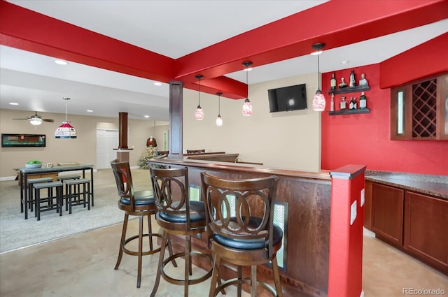 3419 Traver Dr, Broomfield, CO 80023 - bar with a ceiling fan, a dry bar, pendant lighting, and recessed lighting