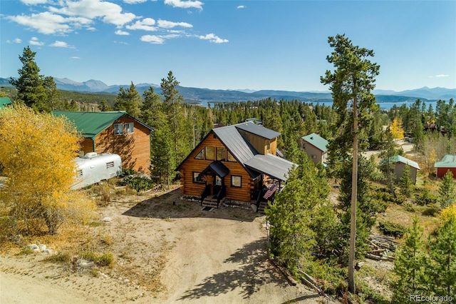 drone / aerial view with a mountain view