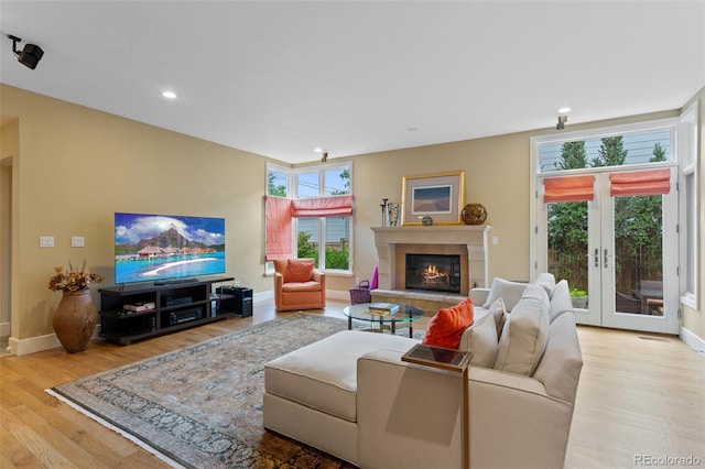 1479 S Clarkson St, Denver, CO 80210 - living room with wood finished floors, a glass covered fireplace, and recessed lighting