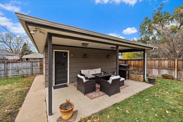 view of patio / terrace with an outdoor living space and a grill