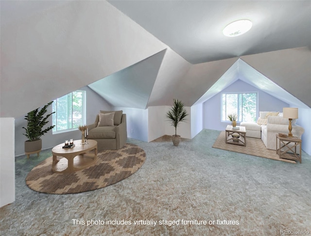 bonus room featuring carpet, plenty of natural light, and vaulted ceiling