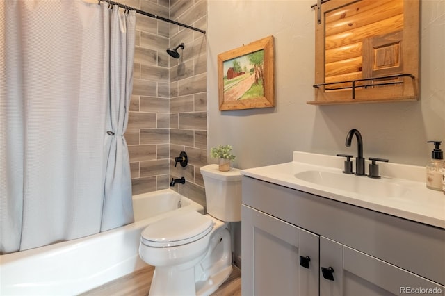 114 Gcr 4624, Grand Lake, CO 80447 - full bathroom with toilet, vanity, shower / tub combo with curtain, and wood finished floors