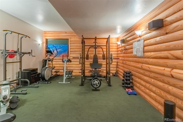 114 Gcr 4624, Grand Lake, CO 80447 - exercise room featuring log walls and carpet
