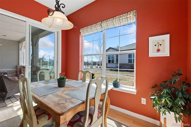 dining room with baseboards and wood finished floors