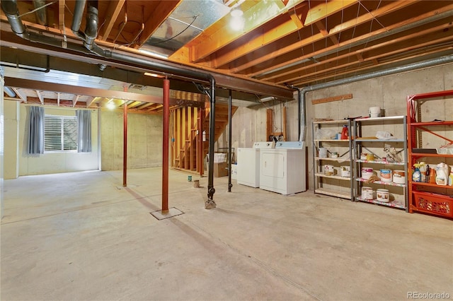 basement featuring washing machine and dryer