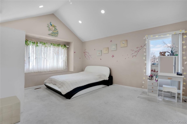 5603 S Pagosa Ct, Centennial, CO 80015 - bedroom with recessed lighting, carpet, and lofted ceiling