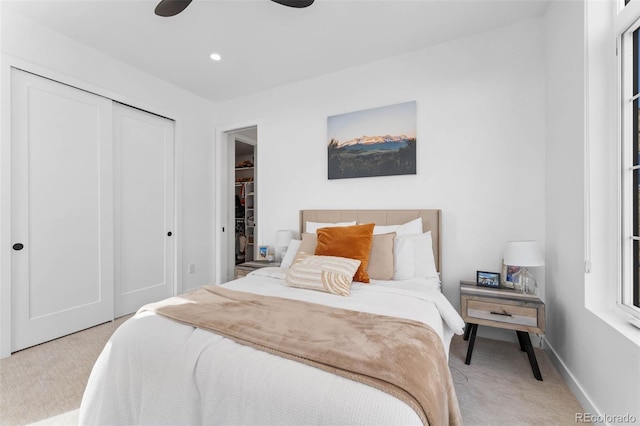 1232 N Yates St Unit 3, Denver, CO 80204 - bedroom featuring light carpet, a closet, recessed lighting, and ceiling fan