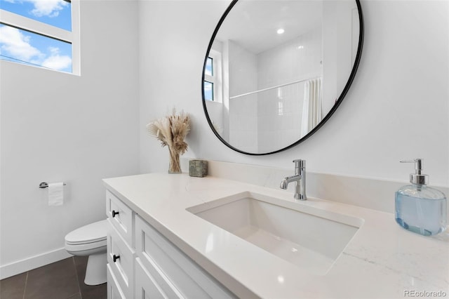 1232 N Yates St Unit 3, Denver, CO 80204 - bathroom with plenty of natural light, vanity, tile patterned floors, and a shower with shower curtain