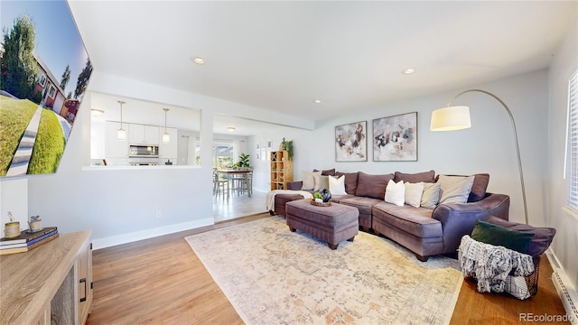 living room with hardwood / wood-style flooring