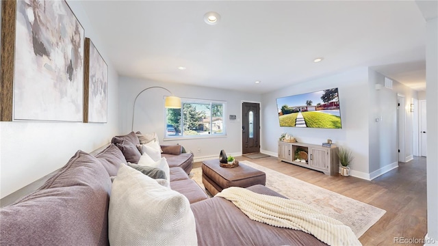 living room with light wood-type flooring