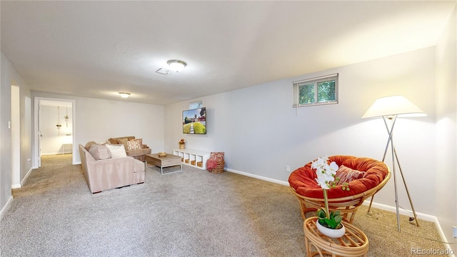 sitting room with carpet flooring