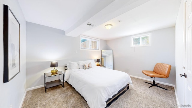 carpeted bedroom with multiple windows