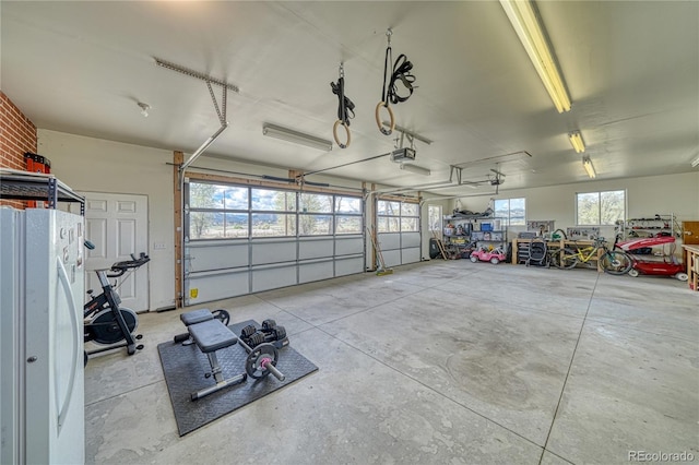 garage with a garage door opener