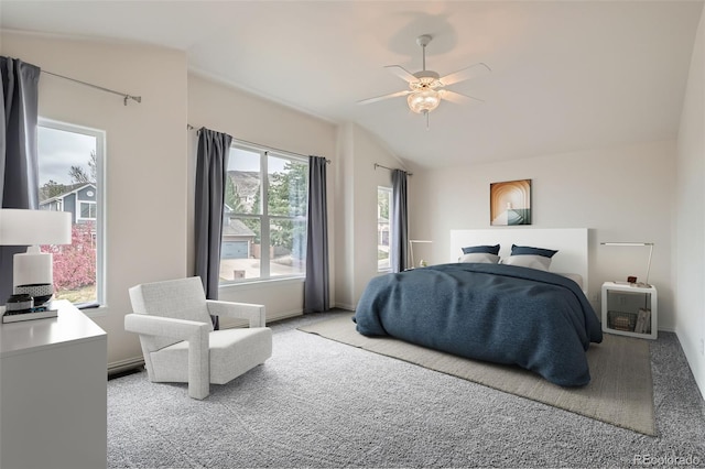 16645 W 2nd Ave, Golden, CO 80401 - bedroom with vaulted ceiling, light carpet, and ceiling fan