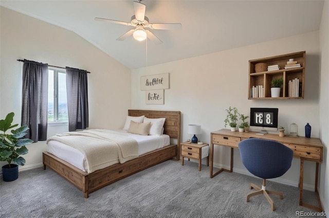16645 W 2nd Ave, Golden, CO 80401 - carpeted bedroom with vaulted ceiling, a desk, and ceiling fan