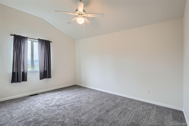 16645 W 2nd Ave, Golden, CO 80401 - empty room featuring vaulted ceiling, carpet floors, and a ceiling fan