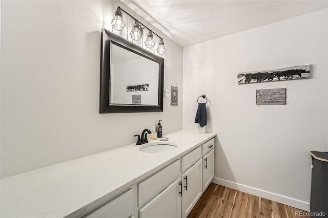 bathroom with hardwood / wood-style flooring and vanity